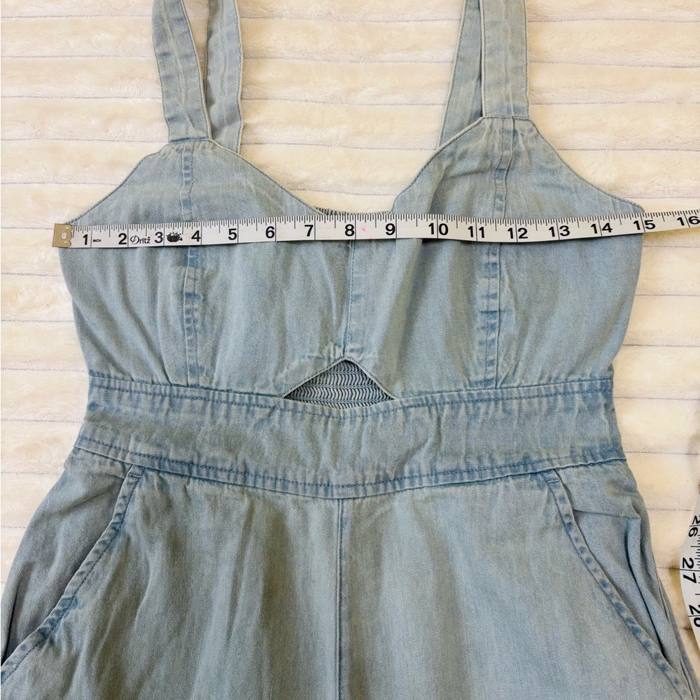 Aerie twill cutout jumpsuit, sz S | boho wide leg denim summer cropped overalls - Picture 10 of 13